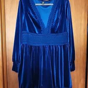 SHEIN Royal Blue Velvet Long Sleeve Dress